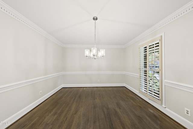 2300 Valley Forge Dr, Raleigh, NC 27615 - empty room with a chandelier, ornamental molding, and dark wood-style flooring
