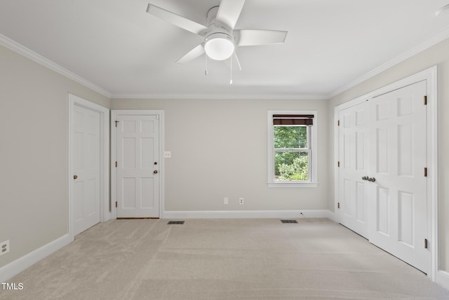2300 Valley Forge Dr, Raleigh, NC 27615 - unfurnished bedroom featuring ornamental molding, light colored carpet, and a ceiling fan