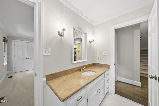 2300 Valley Forge Dr, Raleigh, NC 27615 - bathroom with crown molding and vanity