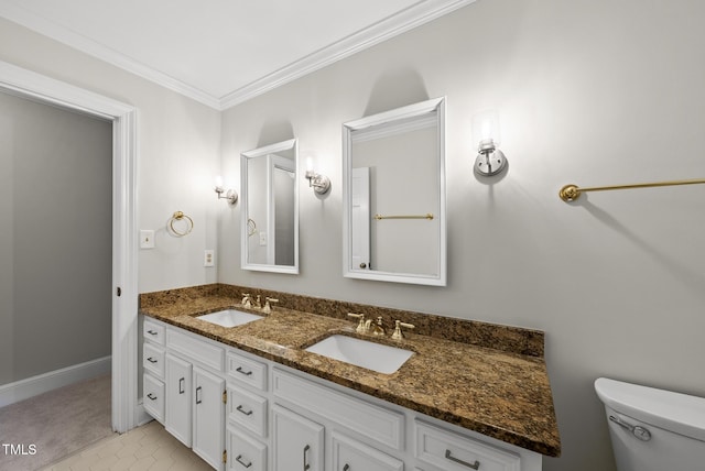 2300 Valley Forge Dr, Raleigh, NC 27615 - bathroom with double vanity, ornamental molding, and tile patterned floors