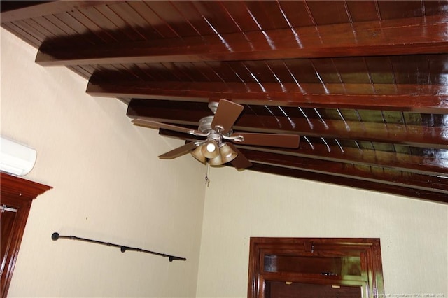 706 Riverside Dr, Lumberton, NC 28358 - detailed view of wooden ceiling with exposed beams and ceiling fan