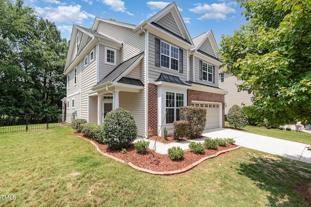 233 Hammond Wood Pl, Morrisville, NC 27560 - view of front of home featuring driveway, a standing seam roof, an attached garage, metal roof, and brick siding