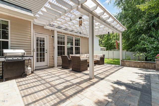 233 Hammond Wood Pl, Morrisville, NC 27560 - view of patio featuring outdoor lounge area, a pergola, and grilling area