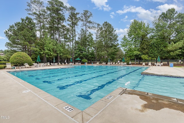 233 Hammond Wood Pl, Morrisville, NC 27560 - community pool featuring a patio area and view of scattered trees