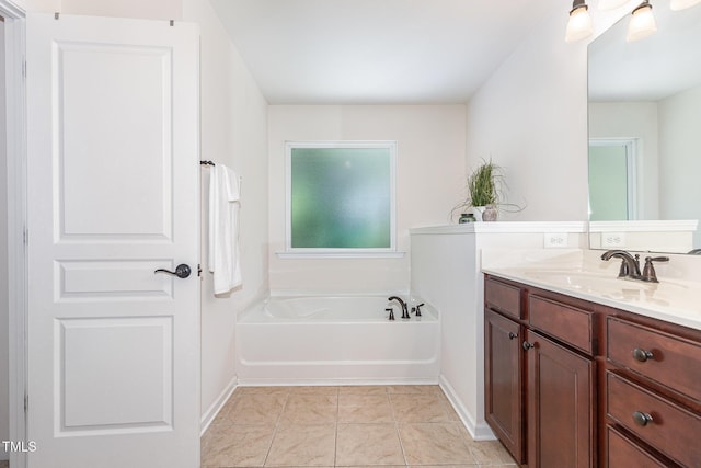 233 Hammond Wood Pl, Morrisville, NC 27560 - bathroom with vanity, a bath, and tile patterned flooring