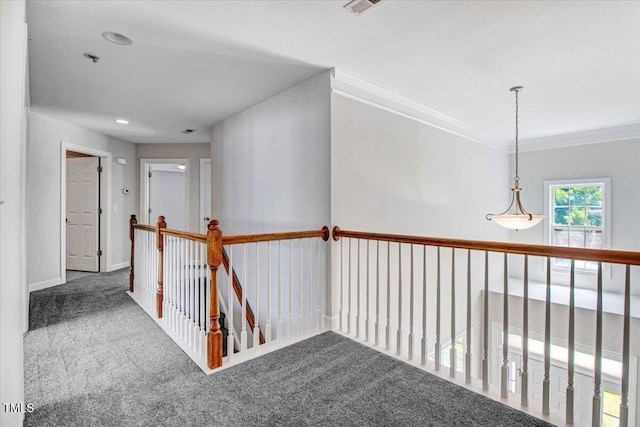 1420 Lagerfeld Way, Wake Forest, NC 27587 - hallway with carpet, ornamental molding, and baseboards