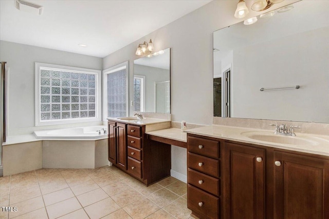1420 Lagerfeld Way, Wake Forest, NC 27587 - full bathroom with vanity, a bath, and tile patterned floors