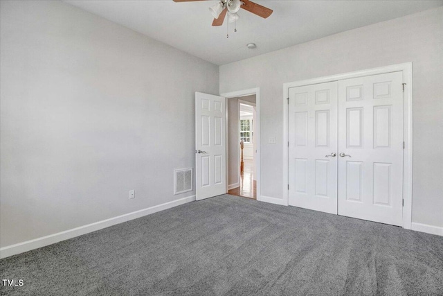 1420 Lagerfeld Way, Wake Forest, NC 27587 - unfurnished bedroom with carpet flooring, baseboards, a closet, and a ceiling fan