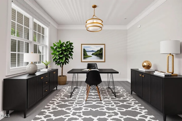 1420 Lagerfeld Way, Wake Forest, NC 27587 - home office featuring baseboards and crown molding