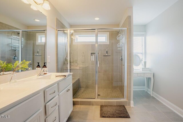 2020 Cotton Barn Ct, Wendell, NC 27591 - full bathroom with double vanity, a stall shower, and recessed lighting