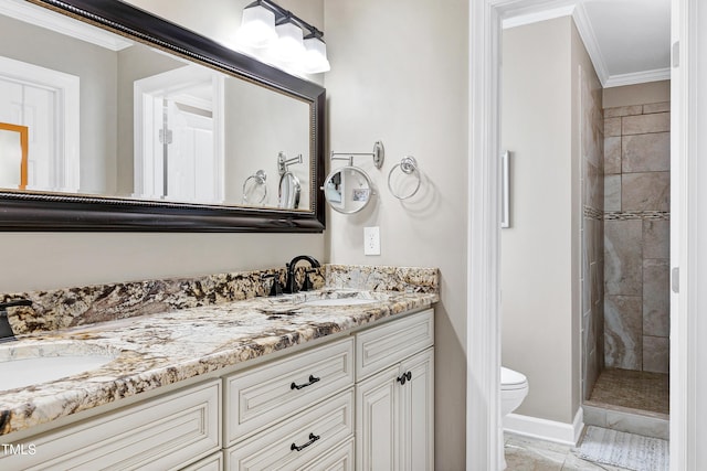 2709 Les Paul Ln, Apex, NC 27539 - full bath featuring double vanity, toilet, ornamental molding, baseboards, and tiled shower