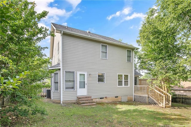 994 Eastman Rd, Fayetteville, NC 28314 - rear view of house with crawl space, entry steps, and central air condition unit