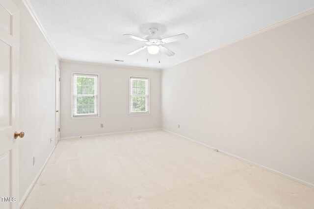 2107 Somers Ave, Burlington, NC 27215 - spare room with crown molding, light colored carpet, ceiling fan, baseboards, and a textured ceiling