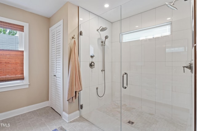 108 Ripplewater Ln, Cary, NC 27518 - bathroom featuring a shower stall, baseboards, and recessed lighting