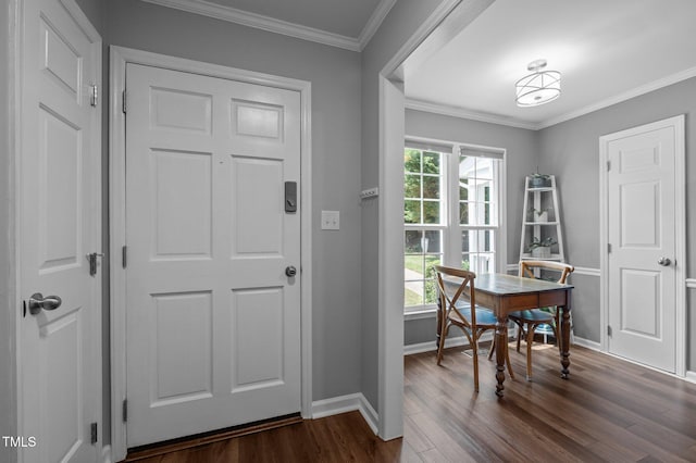 166 Greenmont Ln, Cary, NC 27511 - foyer entrance featuring dark wood-style flooring, baseboards, and crown molding
