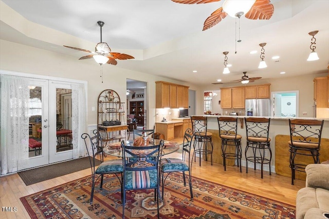 46 Spring Haven Ln, Willow Springs, NC 27592 - dining area with a ceiling fan, french doors, light wood-type flooring, and recessed lighting