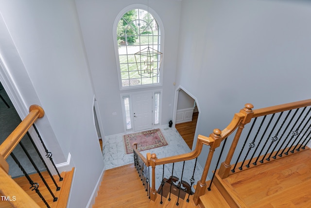 225 Midenhall Way, Cary, NC 27513 - foyer featuring a towering ceiling and wood finished floors