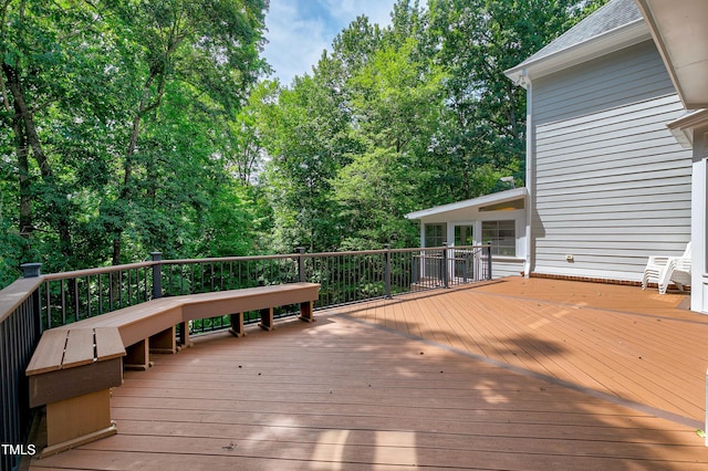 225 Midenhall Way, Cary, NC 27513 - wooden deck with view of wooded area