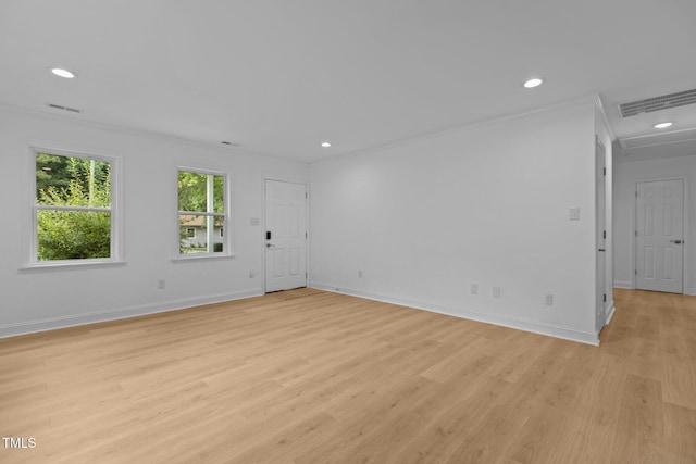 1204 Pecan Pl, Durham, NC 27704 - unfurnished room with ornamental molding, light wood-style flooring, recessed lighting, and baseboards