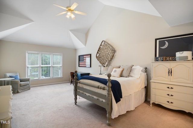 114 Colchis Ct, Cary, NC 27513 - bedroom with light colored carpet, vaulted ceiling, and a ceiling fan