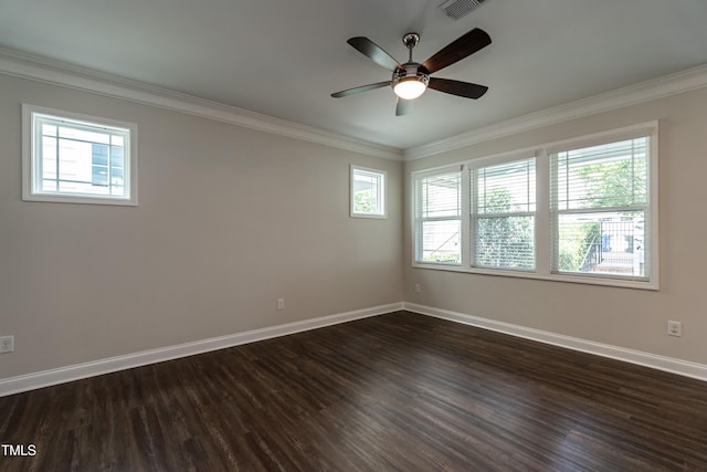 5638 Wade Park Blvd, Raleigh, NC 27607 - unfurnished room featuring healthy amount of natural light, dark wood-style floors, ornamental molding, and ceiling fan