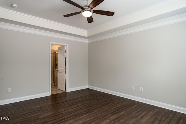 5638 Wade Park Blvd, Raleigh, NC 27607 - empty room with a ceiling fan, dark wood-style flooring, baseboards, crown molding, and a smoke detector