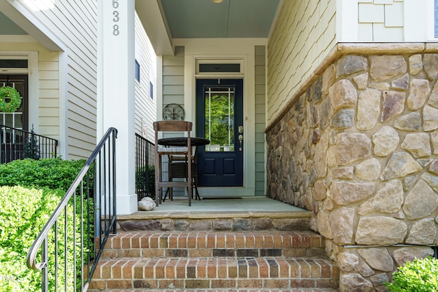 5638 Wade Park Blvd, Raleigh, NC 27607 - entrance to property featuring stone siding and a porch