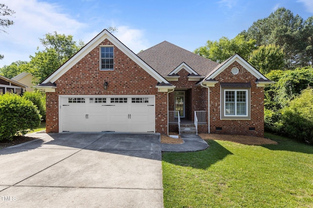 624 Powhatan Dr, Fuquay Varina, NC 27526 - traditional home featuring a front yard, concrete driveway, crawl space, brick siding, and a garage