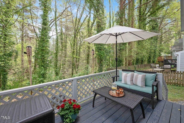 4520 Timberhurst Dr, Raleigh, NC 27612 - wooden deck featuring an outdoor living space