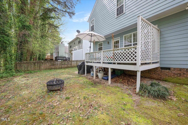 4520 Timberhurst Dr, Raleigh, NC 27612 - view of yard with an outdoor fire pit and a deck