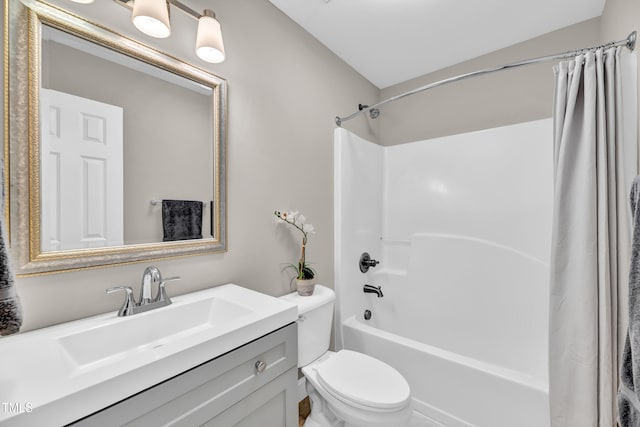 8140 Consella Way, Willow Springs, NC 27592 - bathroom with shower / bathtub combination with curtain, vanity, and toilet