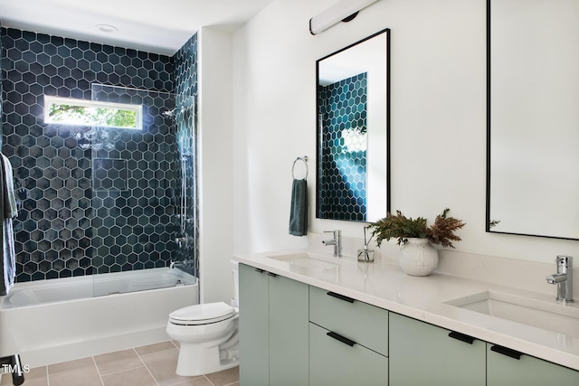 1405 Watts St, Durham, NC 27701 - full bath featuring toilet, tile patterned floors, shower / bathtub combination, and double vanity