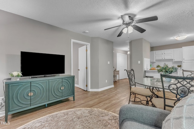 501 Gooseneck Dr Unit B2, Cary, NC 27513 - living room featuring light wood-style flooring, a ceiling fan, a textured ceiling, and baseboards