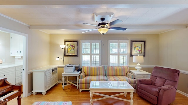 4509 Stevens Chapel Rd, Smithfield, NC 27577 - living area with light wood-style floors, ceiling fan, and crown molding