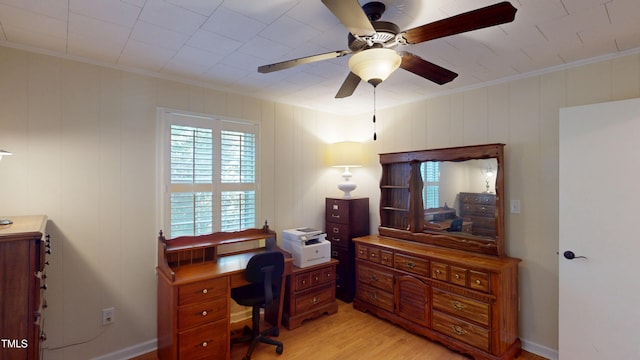 4509 Stevens Chapel Rd, Smithfield, NC 27577 - office space with crown molding, light wood finished floors, and ceiling fan