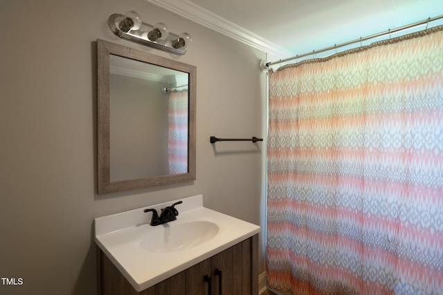 441 Cedar St, Henderson, NC 27536 - full bathroom with ornamental molding, vanity, and a shower with shower curtain