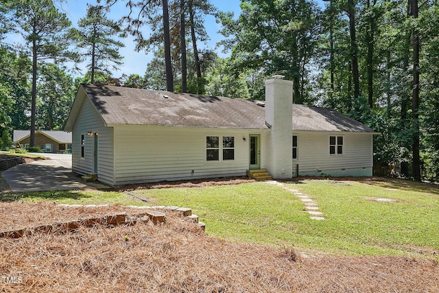 3916 W Allen, Raleigh, NC 27603 - view of front of property featuring crawl space, entry steps, a chimney, and a front lawn