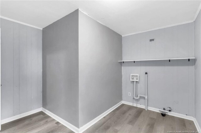 5409 S Sumac Cir, Fayetteville, NC 28304 - laundry area with washer hookup, wood finished floors, and baseboards