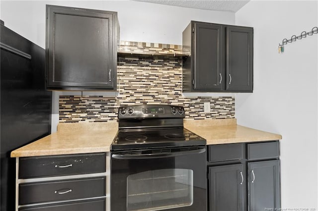5409 S Sumac Cir, Fayetteville, NC 28304 - kitchen featuring black appliances, light countertops, decorative backsplash, and gray cabinetry
