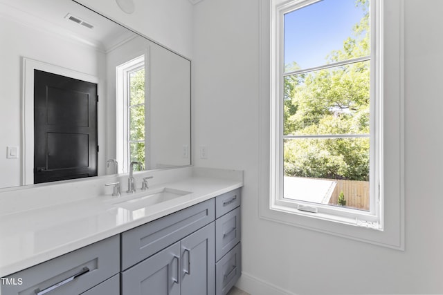2805 Van Dyke Ave, Raleigh, NC 27607 - bathroom with vanity and crown molding