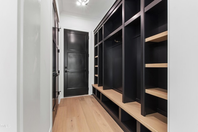 2805 Van Dyke Ave, Raleigh, NC 27607 - mudroom featuring light wood finished floors and ornamental molding