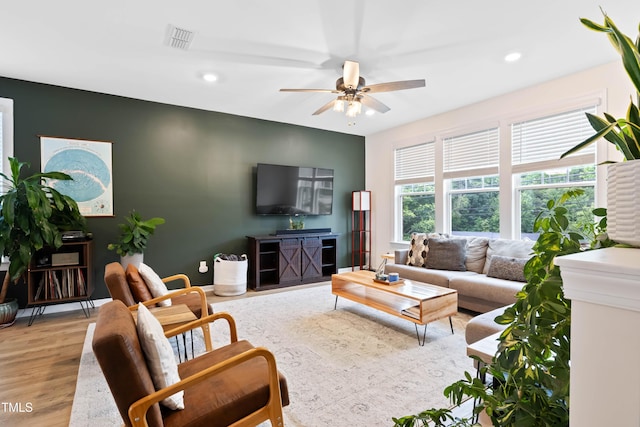 6928 Leesville Rd, Raleigh, NC 27613 - living area featuring a ceiling fan, recessed lighting, and wood finished floors