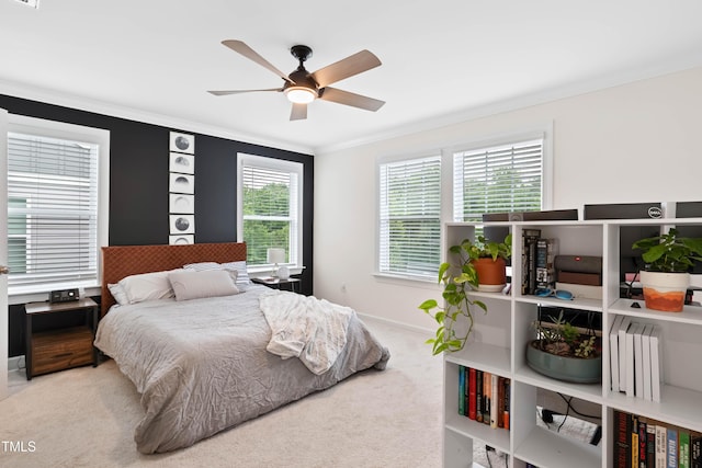 6928 Leesville Rd, Raleigh, NC 27613 - carpeted bedroom featuring crown molding and ceiling fan