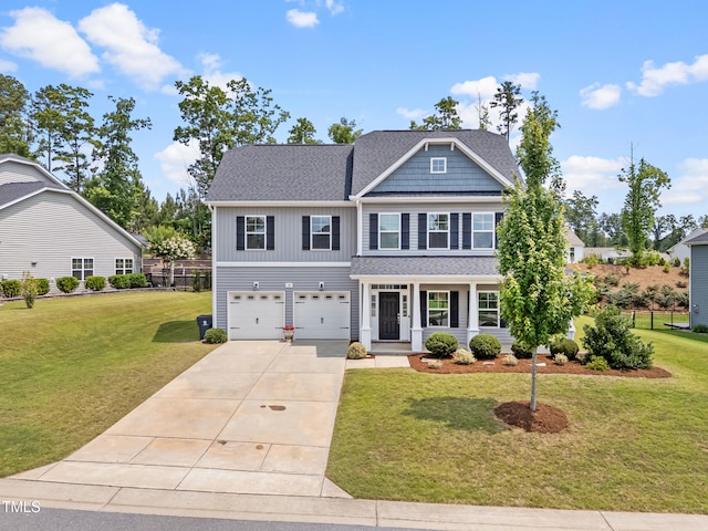 33 E Ravano Dr, Clayton, NC 27527 - view of front facade featuring concrete driveway, an attached garage, a front lawn, a porch, and a shingled roof