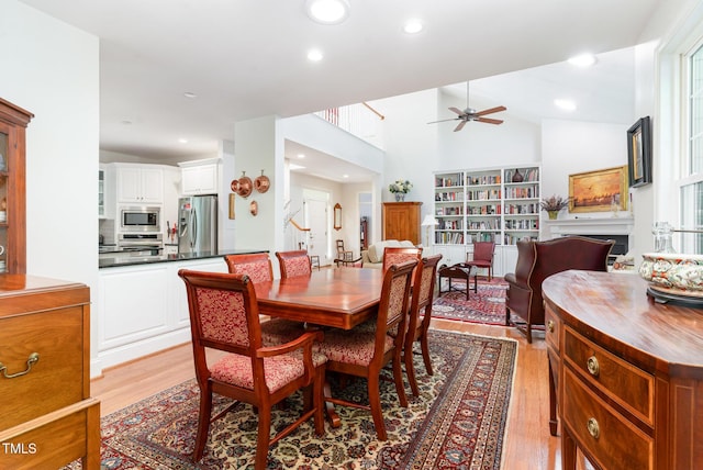 850 N Langdon, Pittsboro, NC 27312 - dining area featuring light wood finished floors, ceiling fan, and recessed lighting