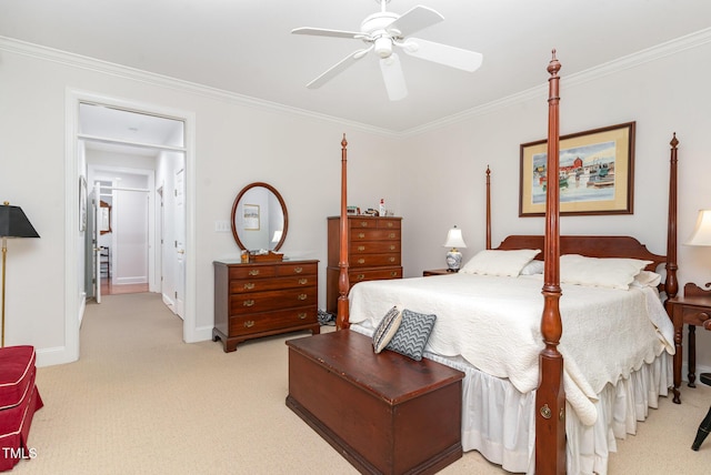 850 N Langdon, Pittsboro, NC 27312 - bedroom with light carpet, crown molding, baseboards, and ceiling fan