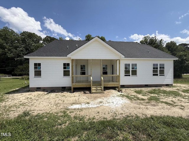 168 Clayton Rd, Princeton, NC 27569 - back of house with crawl space, a porch, and roof with shingles