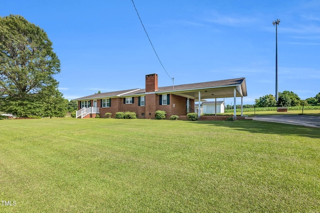6080 US-421 N, Lillington, NC 27546 - back of house with a chimney, a lawn, and brick siding