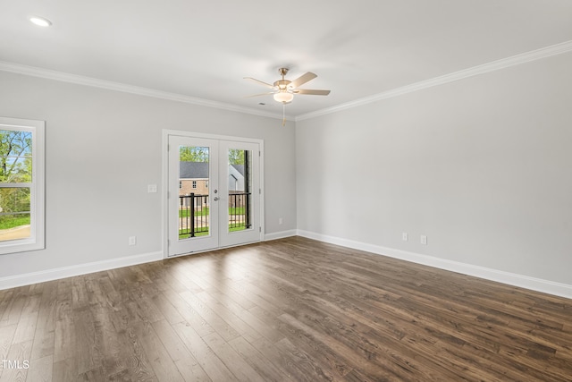 209 Broomgrove Way, Wake Forest, NC 27587 - spare room with french doors, healthy amount of natural light, a ceiling fan, ornamental molding, and dark wood-type flooring