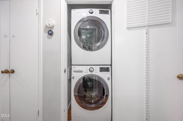 903 W Maynard Ave, Durham, NC 27704 - laundry area with stacked washer / drying machine